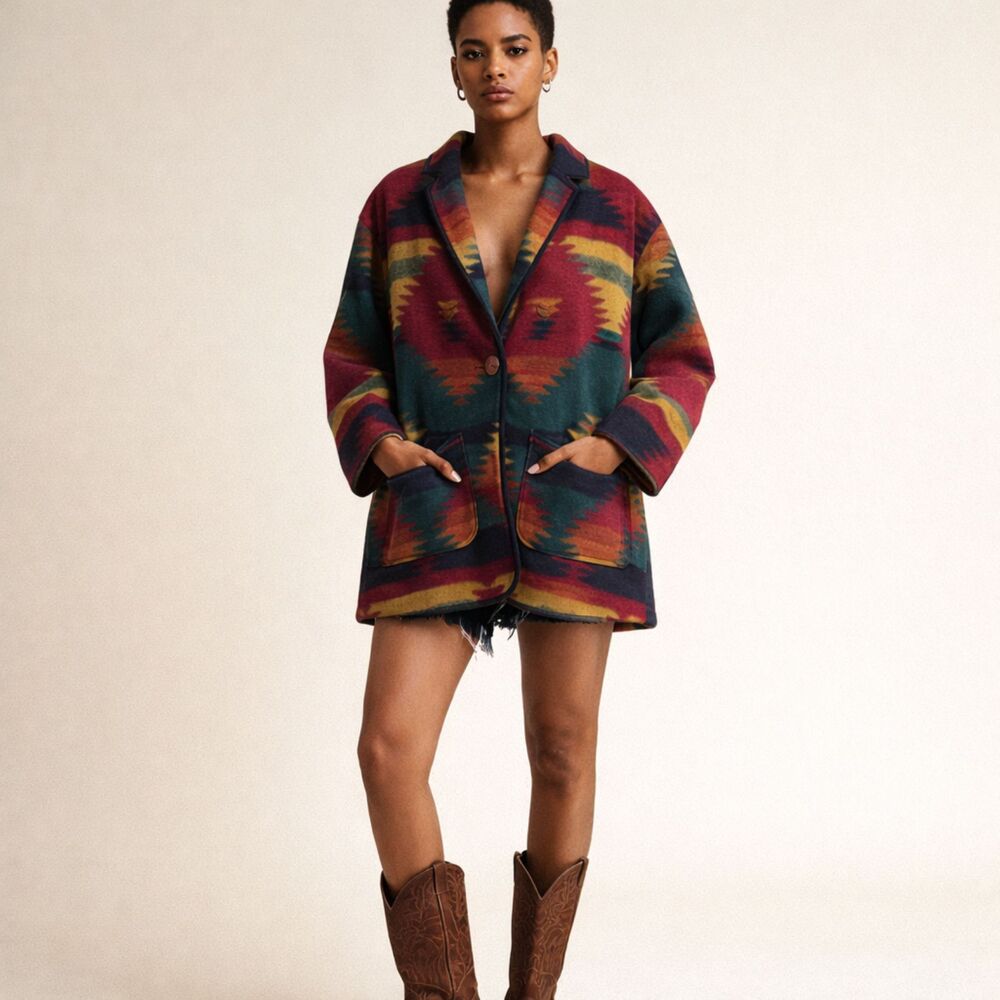 New Identity Wool Tribal Coat Large Western Aztec Southwestern Boho Jacket